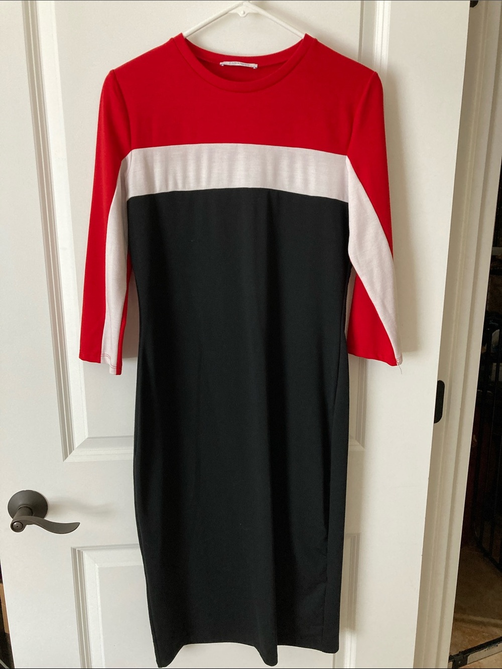 Zara Red, White & Black Colorblock Midi Dress